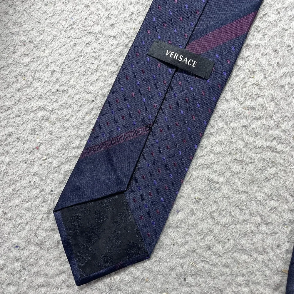 Versace Tie Mens One Size Blue Geometric Classic‎ Width Pointed Silk Necktie